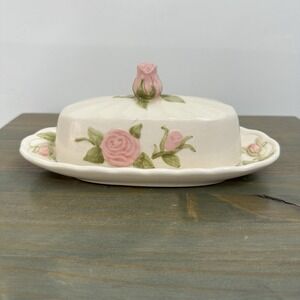 Vintage Vernon Rose by Metlox  Butter Dish with Lid  Pink Rose Elegant Tableware